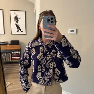 zara blue white floral sweater size small